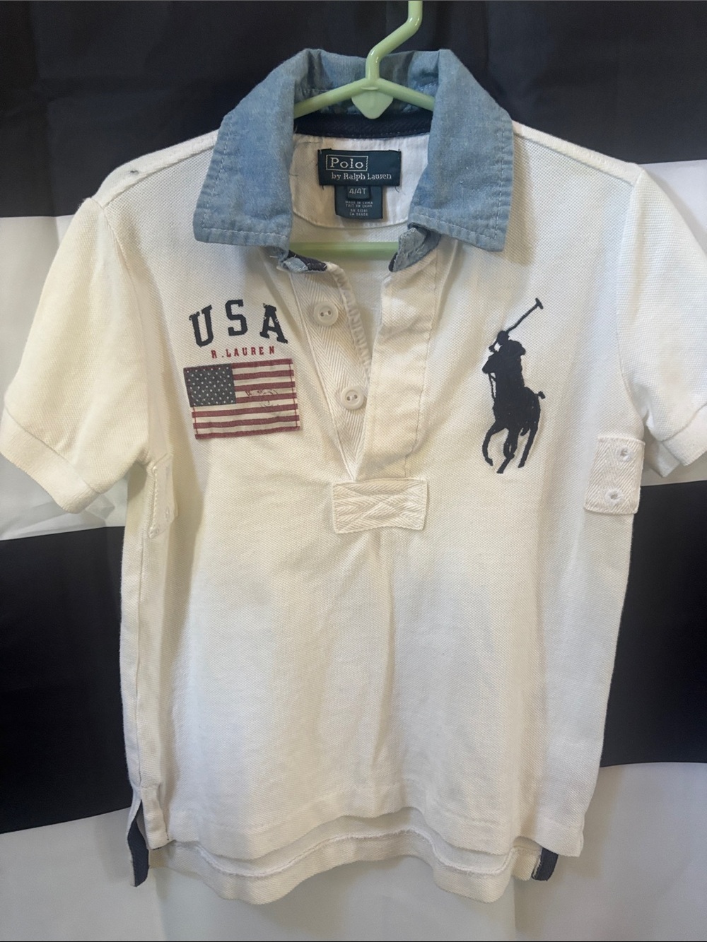 Polo by Ralph Lauren White Polo with Chambray Collar & Navy Pony